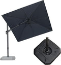 PURPLE LEAF 8' X 8' Tilting Patio Umbrella with Base Outdoor Cantilever Swivel Square Umbrella with Tilt Aluminum Offset Umbrella with 360-degree Rotation for Garden Deck Pool Patio Grey