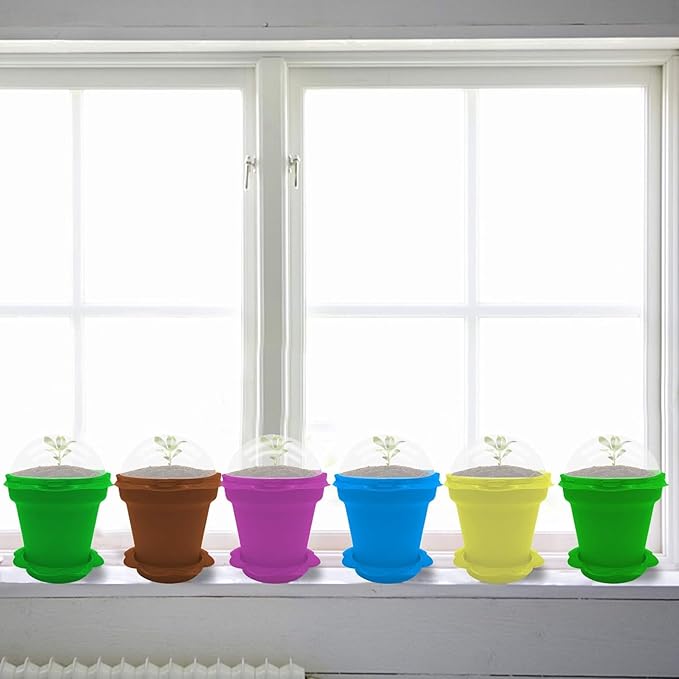 PURPLE STAR 1N 50 Packs Cupcake Plant Nursery Pots with Humidity Dome- Planting Containers Cups- Small Flower Pots for Indoor Outdoor Plant Succulent Vegetable (Mixed Color)
