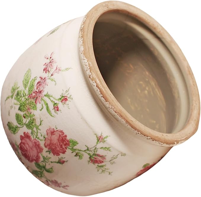 Decorative Pots Spring Decor, Pastel Floral Ceramic Garden Pots with Drainage, 6.29 Inch Pink Vintage Grandma Flower Pots for Indoor Plants & Succulent, Crackle Glaze Pottery Planters, Mom Gifts