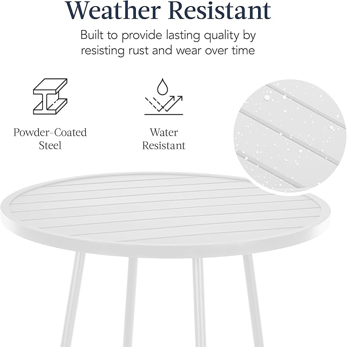 Best Choice Products 3-Piece Patio Dining Set, Bar Height, Outdoor Bistro Set, Outdoor Round Bar Table w/ 2 Bar Stools, Steel - White