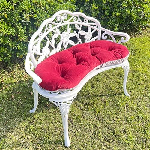 Mandolin Outdoor Park Garden Chair,All Chair Anti Rust Cast Aluminum Patio Yard Bench,Carved Rose Loveseat Bench for Backyard .Porch.Balcony.Lawn (White with Cushion)