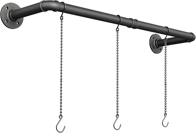 Plant Haning Rod, Hanging Planters for Indoor Plants with 3 Chains, Wall Plant Hanging Bar for Window Celling, 38.2 Inch, Metal Black, Pots Not Included