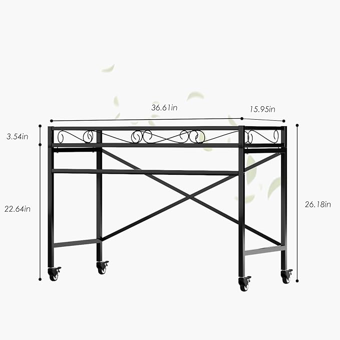 Zhongma Sturdy Metal Plant Stand with Wheels, 36.6 x 16 x 26.2 in High, Heavy Duty Succulent Shelf for Home Indoor and Outdoor, 220 LBS Capacity & Heavy Duty Construction