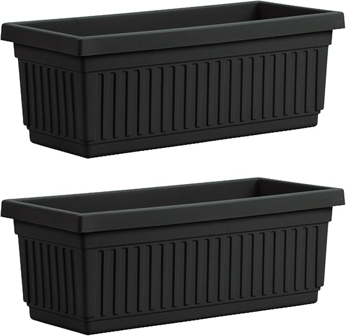 HC Companies 30 Inch Long Fluted Plastic Venetian Garden Window Container Planter Box for Succulents, Indoor or Outdoor Flowers (2 Pack), Black