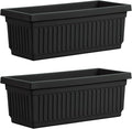 HC Companies 30 Inch Long Fluted Plastic Venetian Garden Window Container Planter Box for Succulents, Indoor or Outdoor Flowers (2 Pack), Black