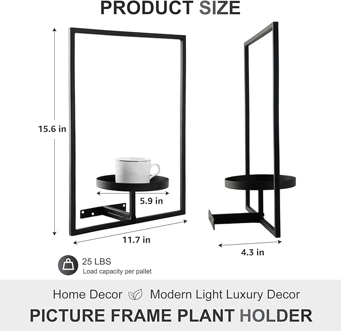 Sisher Plant Stand Indoor Outdoor,Window Plant Shelf Picture Frame Wall Plant Stand Metal Wall Plant Shelf Ease of Assembly Modern Style for Home Decor (Square 2-pack)