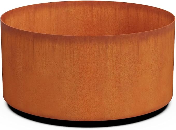 Plantercraft Large Round Planters for Outdoor Plants | 24" Dia x 12" H Corten Steel Planter | Extra Large Outdoor Planters & Metal Raised Garden Bed for Patio or Landscape