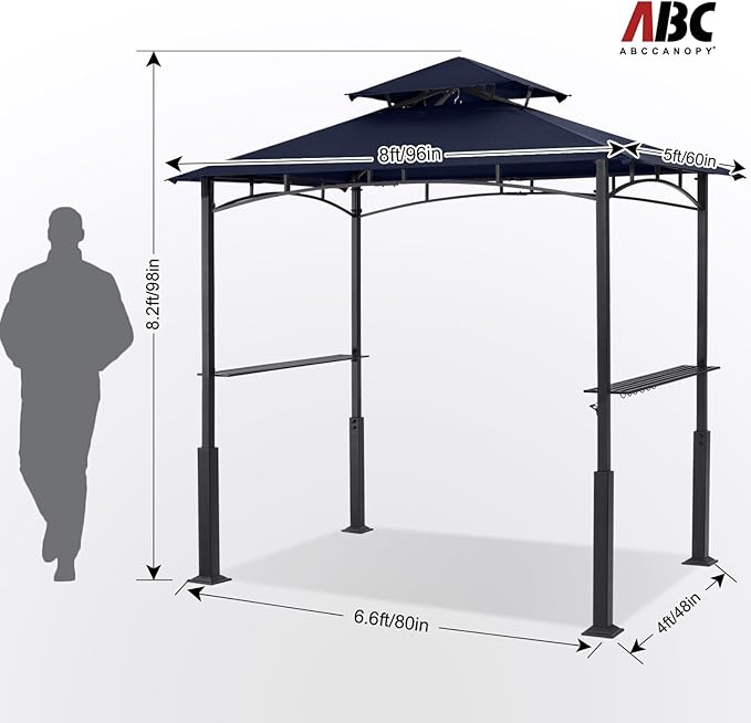 ABCCANOPY 8x5 Grill Gazebo - Outdoor BBQ Canopy Shelter with Led Light for Patio Backyard Grilling (Navy Blue)