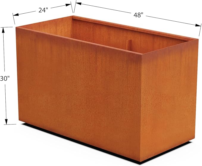 PLANTERCRAFT Extra Large Rectangular Planters for Outdoor Plants – 48x24x30 Inch Corten Steel Planter, Heavy Duty Large Outdoor Planter Box for Garden & Patio, Weathering Steel Metal Planter Rectangle