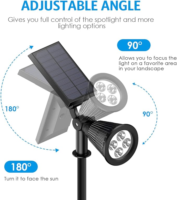 AMIR Solar Spotlights Outdoor Upgraded, Waterproof 1 Pack Security Landscape Lights 4 LED, Adjustable Solar Garden Light with Auto On/Off for Yard Driveway Pathway Pool Patio (White)