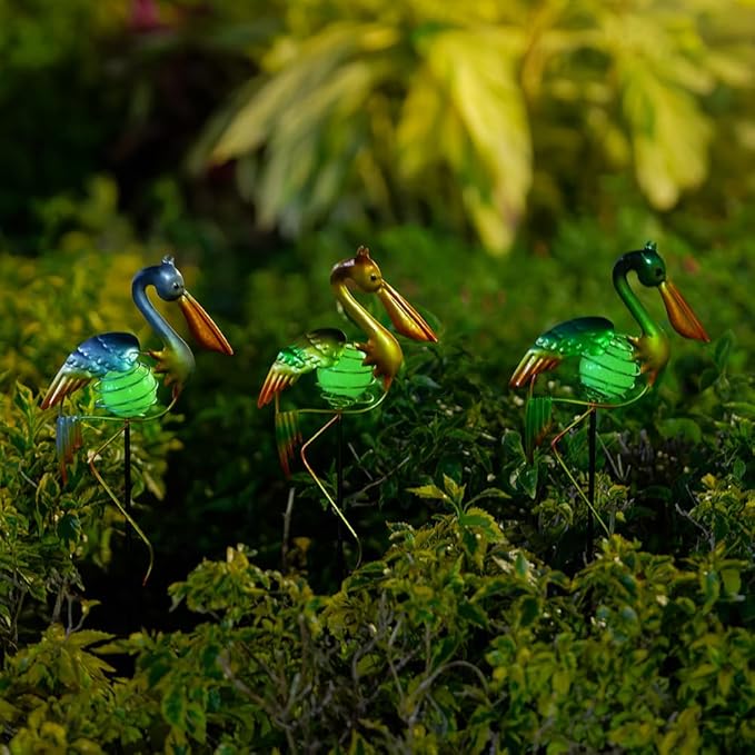 3Pcs Pelican Decorative Garden Stakes, 56.5''H Waterproof Glow in The Dark Metal Yard Decor,Luminous Spring Decorative Garden Stakes for Lawn Patio Pathway