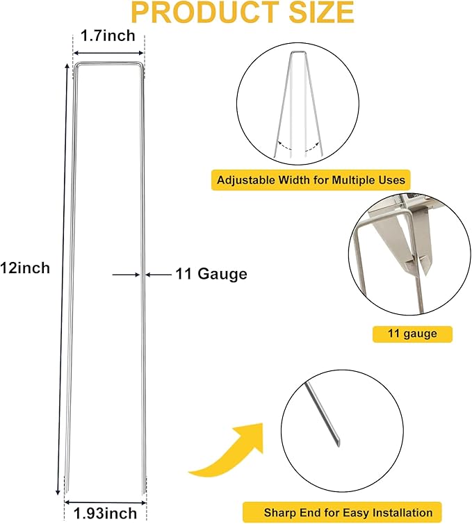 HongWay 60 Pack 12 Inch Landscape Staples, Tent Stakes Heavy Duty Galvanized 11 Gauge Garden Pins Ground Staples for Lawn Yard Fence Landscaping Fabric Outdoor Decorations