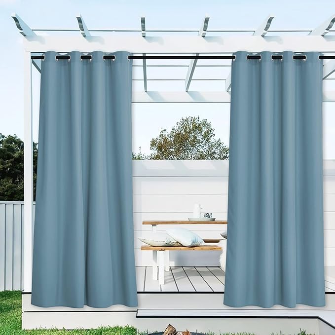 NICETOWN Outdoor Curtains for Patio Waterproof Extra Wide 2 Panels, Rustproof Grommet Indoor Outdoor Porch Curtains & Drapes for Gazebo/Cottage, W72 x L84 Inch, Teal