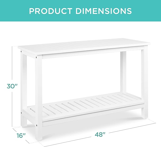 Best Choice Products 48in 2-Shelf Eucalyptus Wooden Console Table Indoor Outdoor Multifunctional Buffet Bar Storage Organizer w/Foot Sliders - White