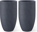 Kante 24 Inch Tall Round Concrete Planter, 2 Pack Large Indoor Outdoor Plant Pots with Drainage Hole and Rubber Plug, Modern Decorative Garden Pots for Home Patio Porch, Charcoal
