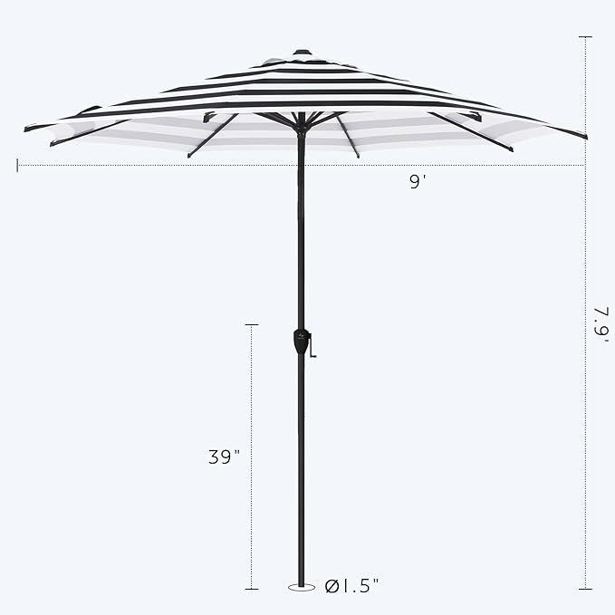 Abba Patio 9FT Lyon Outdoor Patio Umbrella Outdoor Table Umbrella with Crank Market Umbrella 8 Sturdy Ribs UV Protection Waterproof and Push Button Tilt for Garden Deck Backyard Pool,Black & White Stripe