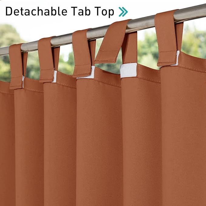 NICETOWN 2 Panels Porch Curtainss Outdoor Waterproof for Patio, Self-Stick Tab Top Blackout Indoor Outdoor Dividers Vertical Blinds Keep Privacy for Pergola/Patio, Mecca Red, W52 by L84 inches