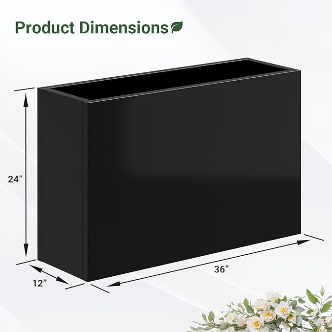 Metal Planter Box 36” x 12” x 24”, Heavy Duty Tall Rectangle Planter Box with Removable Insert Shelves for Porch, Garden, Patio, Yard