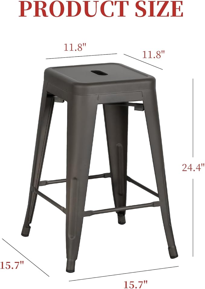 FDW Metal Bar Stools Set of 4 Counter Height Bar Stools 24 Inches Industrial Bar Chairs Patio Stool Stackable Backless Stool Indoor Outdoor Metal Kitchen Stools Bar Chairs (Bronze, 24")