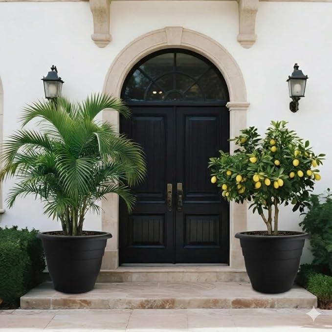 20 Inch Large Plant Pots Outdoor,6 Pack Black Plastic Planters with Drainage Holes,Heavy Duty Lightweight Flower Pots for Trees,Fiddle Leaf Fig,Palm,Patio & Garden