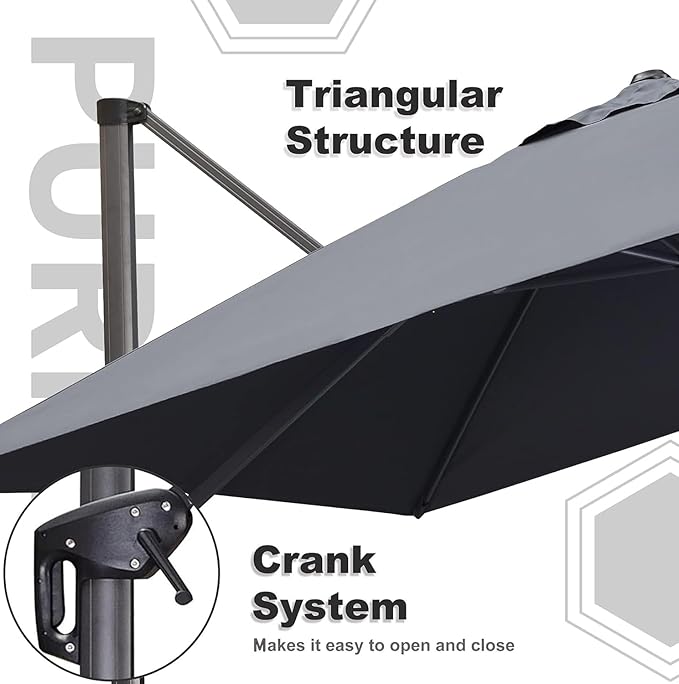 PURPLE LEAF 9' X 11.5' Patio Umbrella Outdoor Cantilever Rectangle Umbrella Aluminum Offset Umbrella with 360-degree Rotation for Garden Deck Pool Patio, Grey