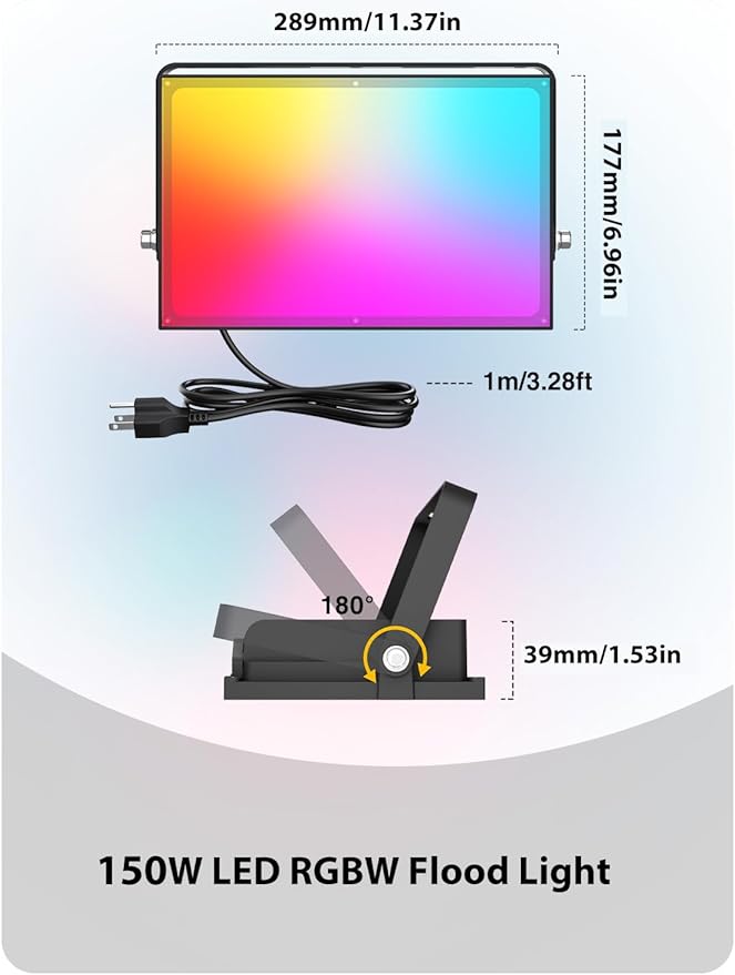 Onforu LED Flood Light Outdoor, 150W Color Changing RGBW Floodlight with Remote, Stage Lights Uplights for Events, IP66 Uplighting Spotlight Floor Strobe Light for Christmas 2 Pack