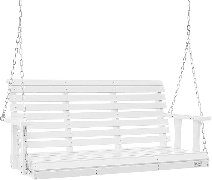 VEVOR Wooden Porch Swing 4.5 ft, Patio Bench Swing for Courtyard & Garden, Upgraded 880 lbs Strong Load Capacity, Heavy Duty Swing Chair Bench with Hanging Chains for Outdoors, White