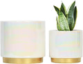 Gepege White Indoor Plant Pots for Plants, Ceramic Planter with Drainage Hole, 7.6 Inch +6 Inch 2pcs Succulent Orchid Flower Pot - Rainbow Pearl Glaze