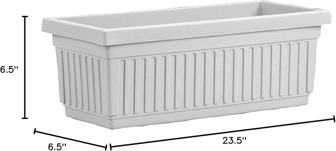 23.5 Inch Terra Roma Rectangular Window Planter Box - Lightweight Plastic Indoor Outdoor Plant Pot with Drainage for Windowsill, Herbs, Flowers, White