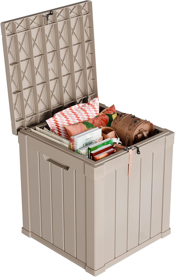 DRATO 50 Gallon Deck Box, Outdoor Storage Box for Patio Cushion, Garden Tools, Waterproof Patio Storage box, Lockable (Gray，50 Gallon)