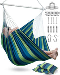 XXL Hammock Chair Hanging Rope Swing with 2 Cushions - Max 500lbs-Perfect for Patio, Porch, Bedroom, Backyard, Indoor or Outdoor - Includes Hanging Hardware Kits