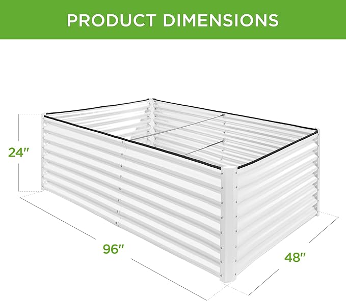 Best Choice Products 8x4x2ft Outdoor Metal Raised Garden Bed, Deep Root Planter Box for Vegetables, Herbs & Flowers, 478-Gallon Capacity, 100% Non Toxic Materials - White