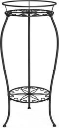 FaithLand Plant Stand, Metal Planter Holder Indoor Outdoor, 2 Tier Round Potted Supports Rack, Corner Display Shelf Black, Tall