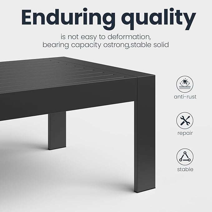 Outdoor Rectangle Patio Aluminum Coffee Tables for Outside, All Weather Patio Slatted Tabletop for Indoor or Outdoor Use