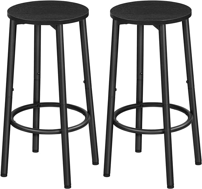 HOOBRO Bar Stools, Set of 2 Bar Chairs, Kitchen Round Height Stools with Footrest, Breakfast Bar Stools, Sturdy Steel Frame, for Dining Room, Kitchen, Party, Easy Assembly, Rustic Brown BK03BY01N1