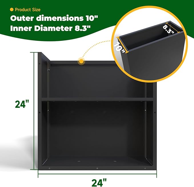 Black Steel Planter Box for Outdoor Plants 24" x 10" x 24" Metal Rectangular Outdoor Planter Box All-Weather Use with Drainage Holes for Patio,Porch,Garden (Black, 24 * 10 * 24)