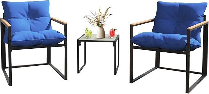 Outdoor Wicker Patio Furniture Set, Rattan Sectional Sofa Set with Thick Cushions (Blue, 3 Piece Conversation Set)