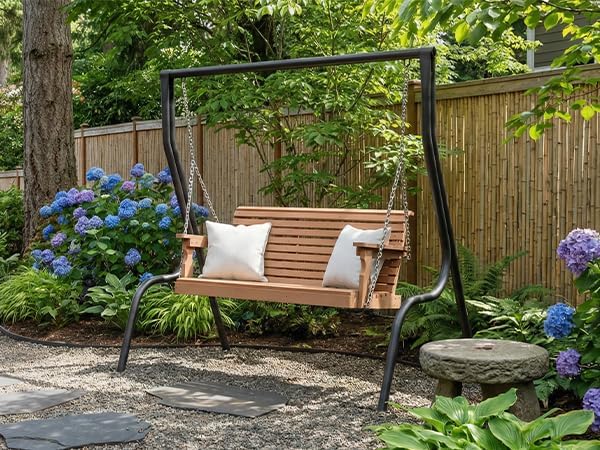Psilvam Porch Swing, 2-Person Poly Lumber Outdoor Porch Swing, All-Weather Farmhouse Patio Swing That Never Rot and Fade, Suit for Garden, Porch and Park (51" D x 27" W x 23" H)