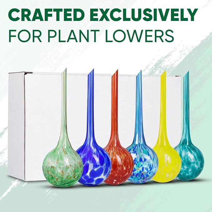 Plant Watering Globes Set of 6 - Large Glass Self Watering Bulbs Up to 7 Days of Irrigation - for Indoor & Outdoor Plants - Multicolor, Automatic, Glass Watering Bulbs for Daily Use, Watering Devices