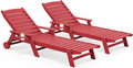SERWALL Patio Chaise Lounge Chair Set of 2, 78'' Long 5-Positions Adjustable HDPE Outdoor Lounger for Pool, Poly Lounge Chair with Rolling Wheels & Cup Holder for Poolside, Deck, Bright Red