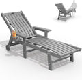 Patio Chaise Lounge Chair, Oversized Lounge Chair Outdoor with 5 Positions, HDPE, Patio Lounge Chair with Wheels & Cup Holder for Pool, Deck, Poolside,Grey
