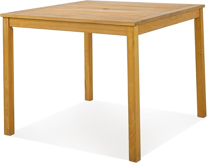 Tangkula 36" Square Outdoor Dining Table, Acacia Wood 4-Person Patio Dining Table with 1.9" Umbrella Hole, Farmhouse Patio Bistro Table, Indoor Outdoor Dining Furniture for Yard Deck Lawn