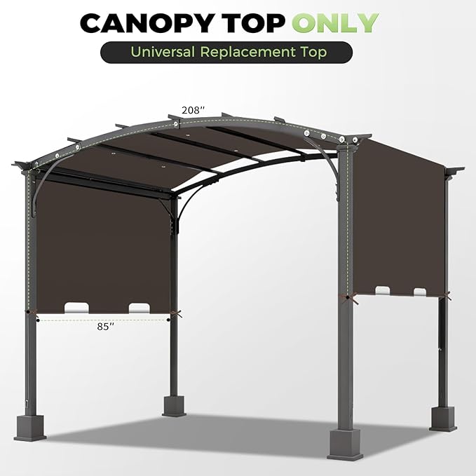 85'' x 208'' Universal Pergola Replacement Cover for Doubleton Steel Pergola L-PG080PST, Waterproof Sunshade Canopy Top for Patio Gazebo, Deck, Porch, Yard, Outdoor Cover Only (Brown)