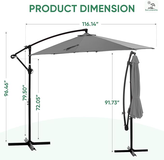 NEWBULIG 10FT Patio Umbrella, Offset Cantilever Outdoor Patio Table Umbrella, UV Protection, Fade Resistant Fabric, Easy Tilt Adjustment for Pool, Deck, Garden, Backyard