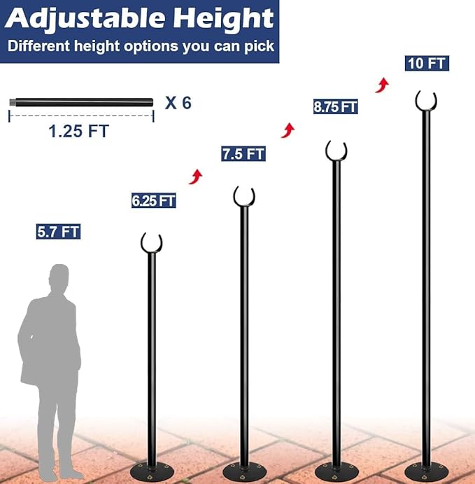 10FT String Light Poles for The Outdoor, Heavy Duty Metal Lighting Stand Pole for Hard Soil Wood Backyards Patio Weddings Holiday Party Decorations 2 Pack
