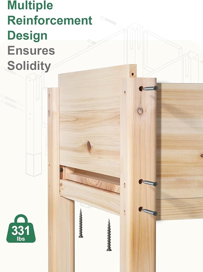 MIXC 331 lb Capacity Wooden Raised Garden Bed with Legs, 48"L x 24"W Elevated Reinforced Large Planter Box for Vegetable Flower Herb Outdoors - Beam and Column Structure - Unmatched Strength Outlast