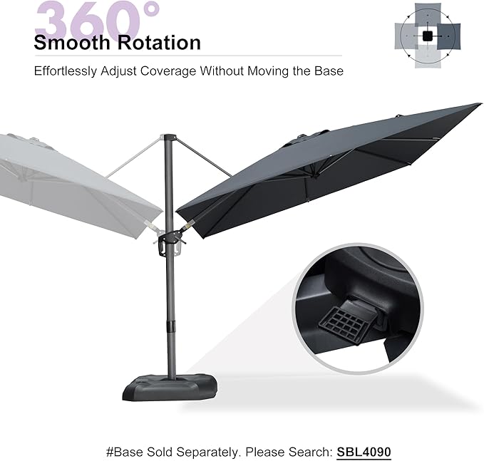 PURPLE LEAF 9 Feet Patio Umbrella Outdoor Cantilever Square Umbrella Aluminum Offset Umbrella with 360-degree Rotation for Garden Deck Pool Patio, Grey