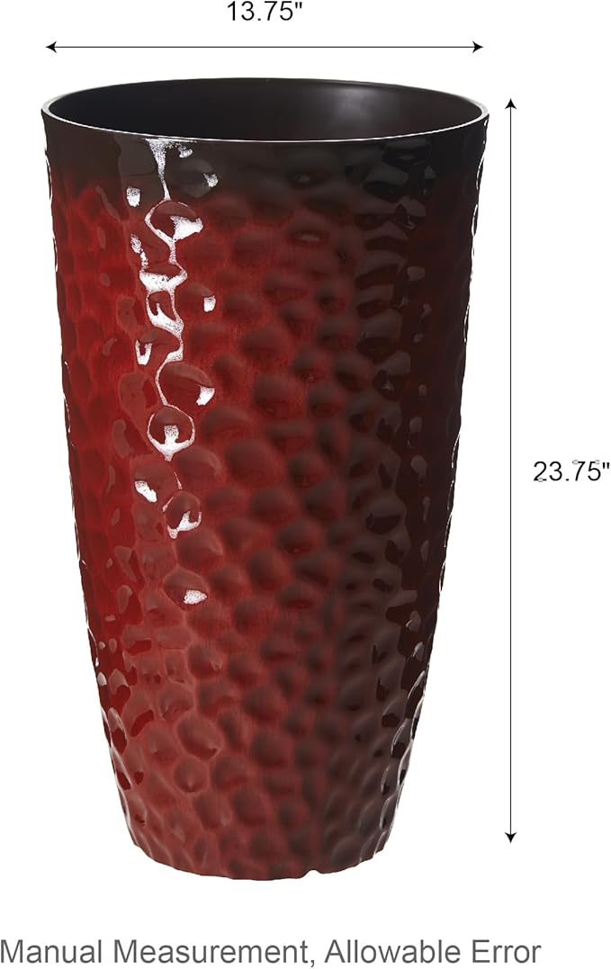 Glitzhome Large Planters for Outdoor Plant, 23.75" H Tall Outdoor Planter, Honeycomb Textured Gradient Red Plastic Planter, with Drainage Hole, Large Flower Pots for Porch Patio Deck Indoor, Set of 2