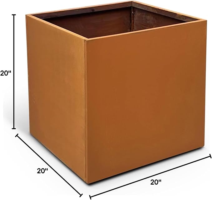 Corten Steel Planter Box Outdoor Planter Metal Square 20 Inch Large Steel Flower Pot Rustic Cube Patina Tall Plant for Commercial Residential Patio Yard Garden
