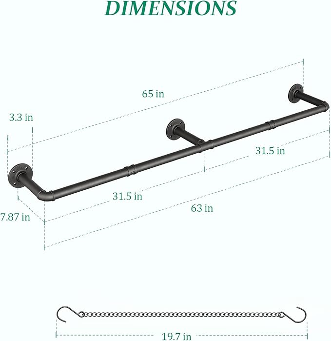 Plant Haning Rod, 2 Pack Hanging Planters for Indoor Plants with 6 Chains, Wall Plant Hanging Bar for Window Celling, 65.7 Inch, Metal Black, Pots Not Included